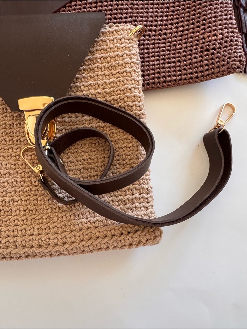 Two-Tone Crochet Wristlet Clutch in Beige and Dark Brown - Picture 6 of 6